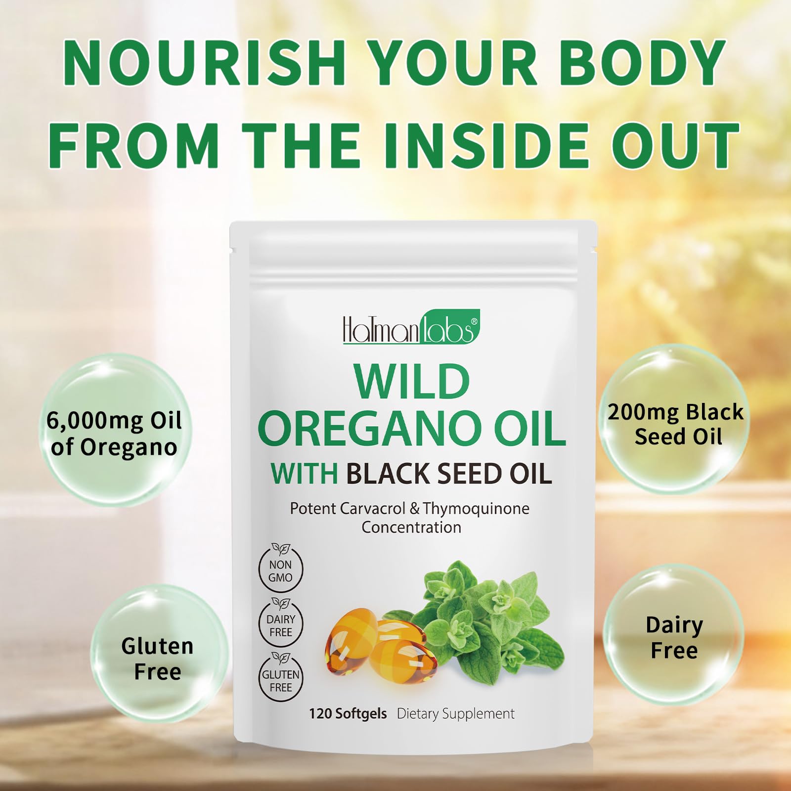 Non-GMO certification badge for Oil of Oregano Softgels