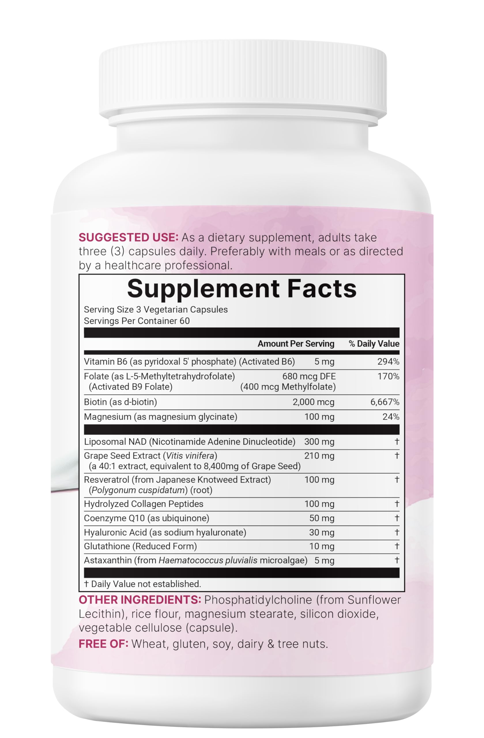 Non-GMO and allergen-free certification badge for the NAD+ supplement