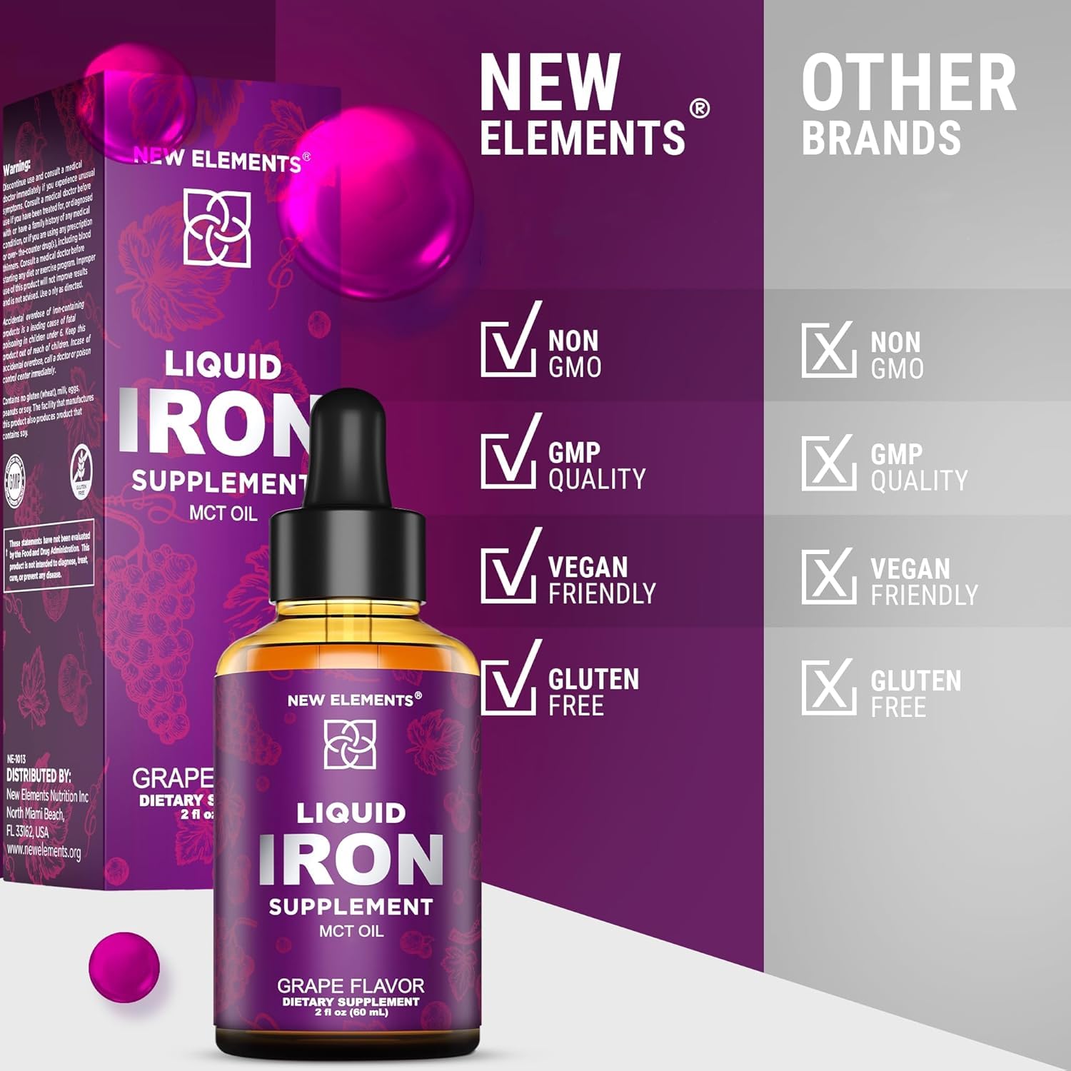 Non-GMO iron drops manufactured in GMP/FDA-certified facility