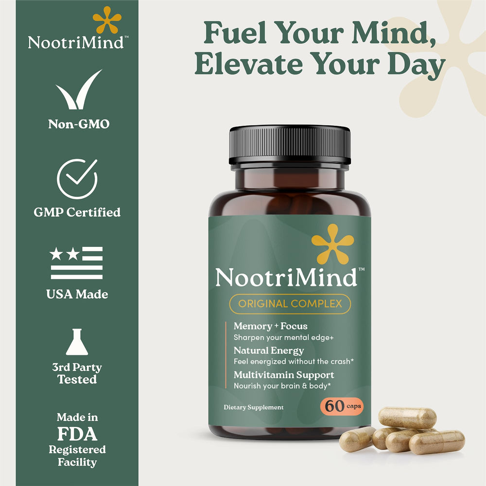 Made in USA, non-GMO and gluten-free brain supplement packaging
