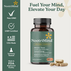 Made in USA, non-GMO and gluten-free brain supplement packaging
