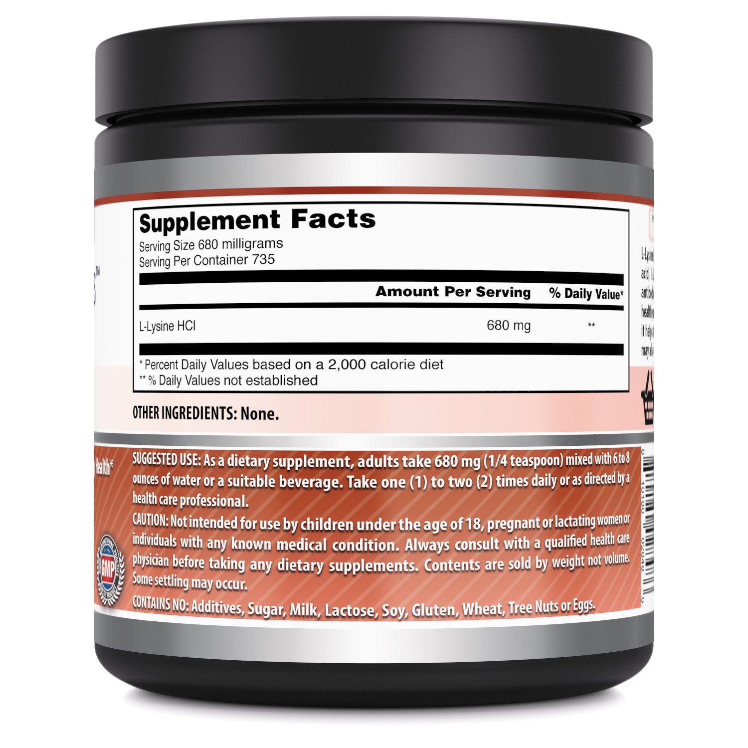 Non-GMO and gluten-free label for L-Lysine powder
