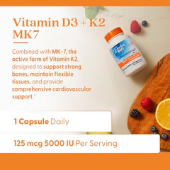 Non-GMO, gluten-free, vegetarian Vitamin D3 + K2 supplement label