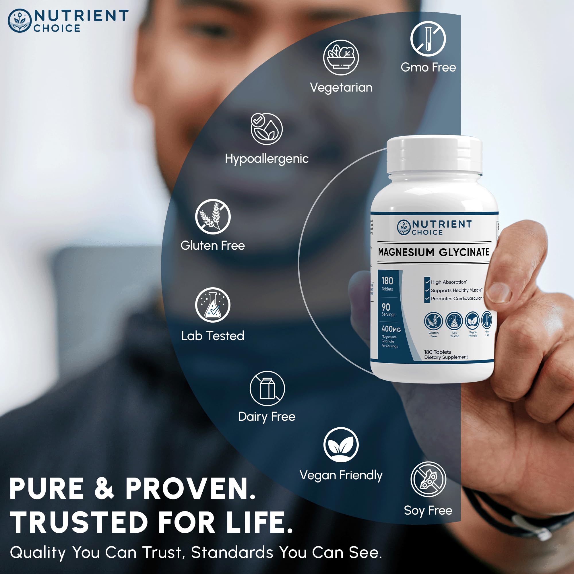 Non-GMO label on magnesium glycinate supplement