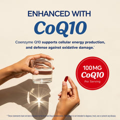 Non-GMO label on Omega-3 + CoQ10 fish oil bottle