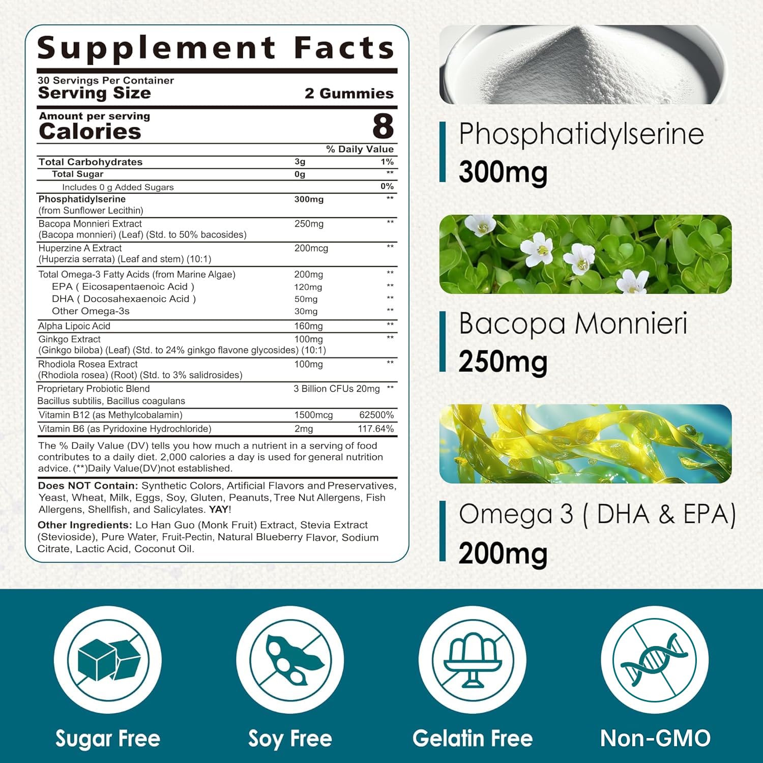 Non-GMO plant-based phosphatidylserine gummies
