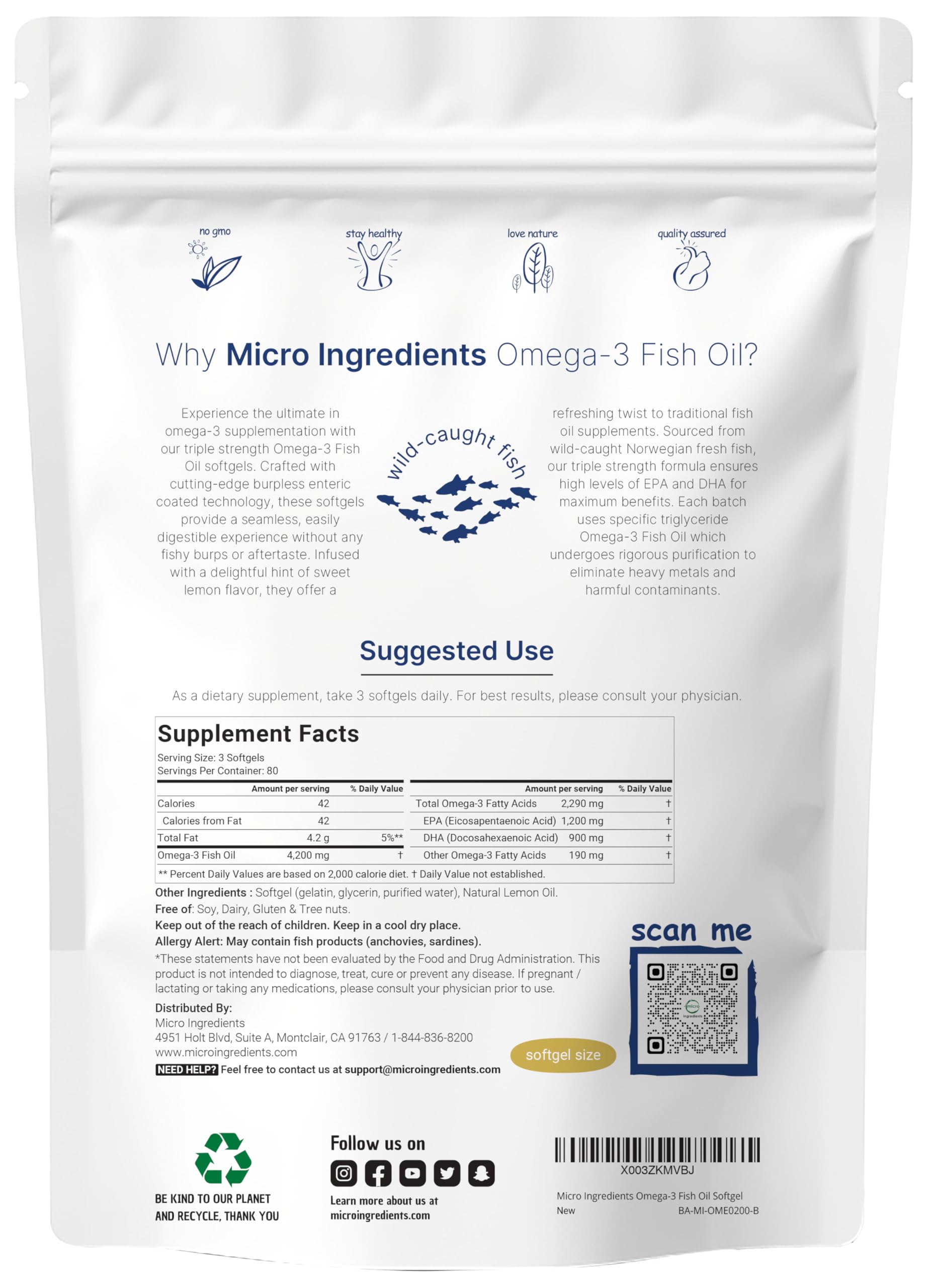 Non-GMO omega-3 formula free from soy, dairy, gluten, and tree nuts.