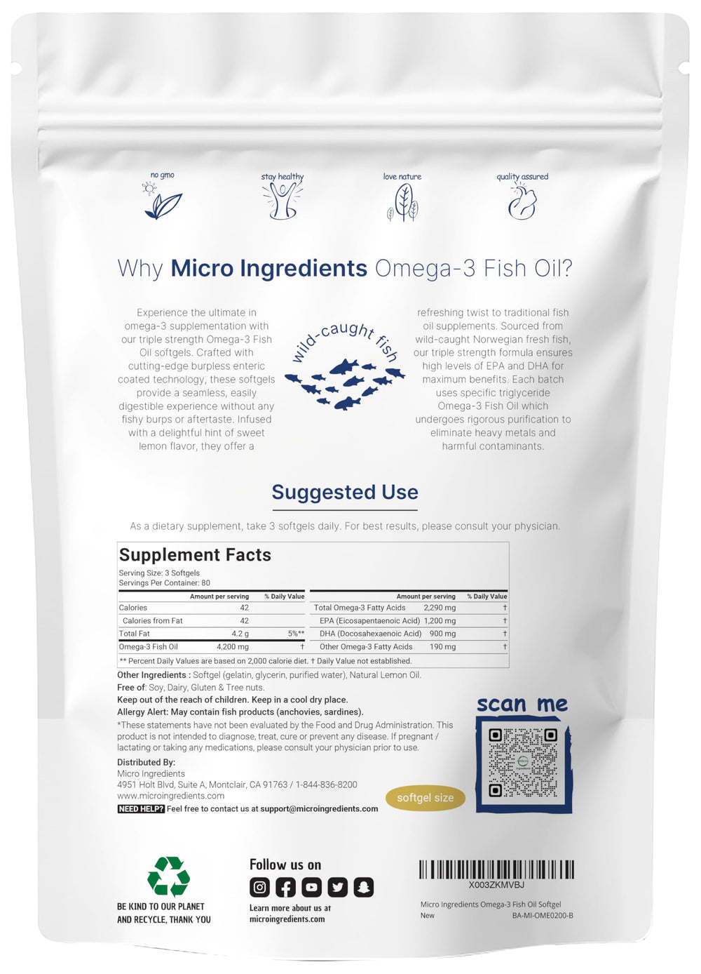 Non-GMO omega-3 formula free from soy, dairy, gluten, and tree nuts.