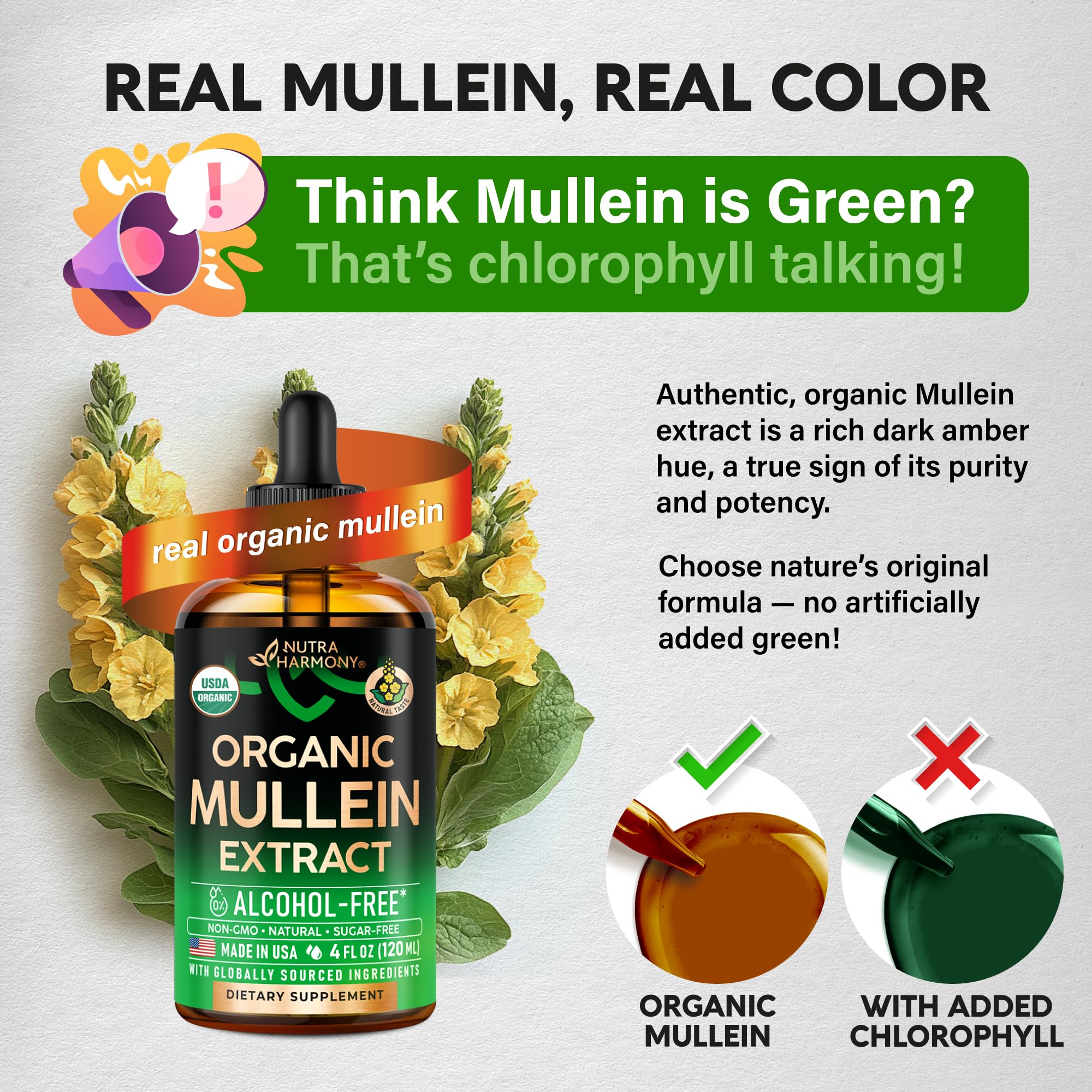 Non-GMO and sugar-free vegan mullein leaf drops label