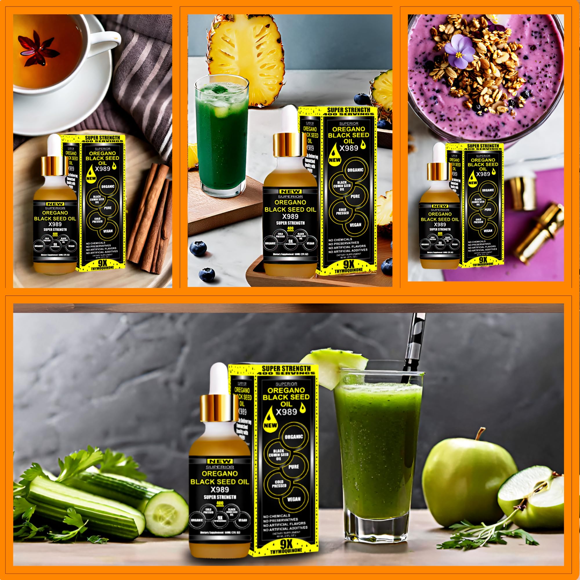 Non-GMO, vegan organic certification icons on label.