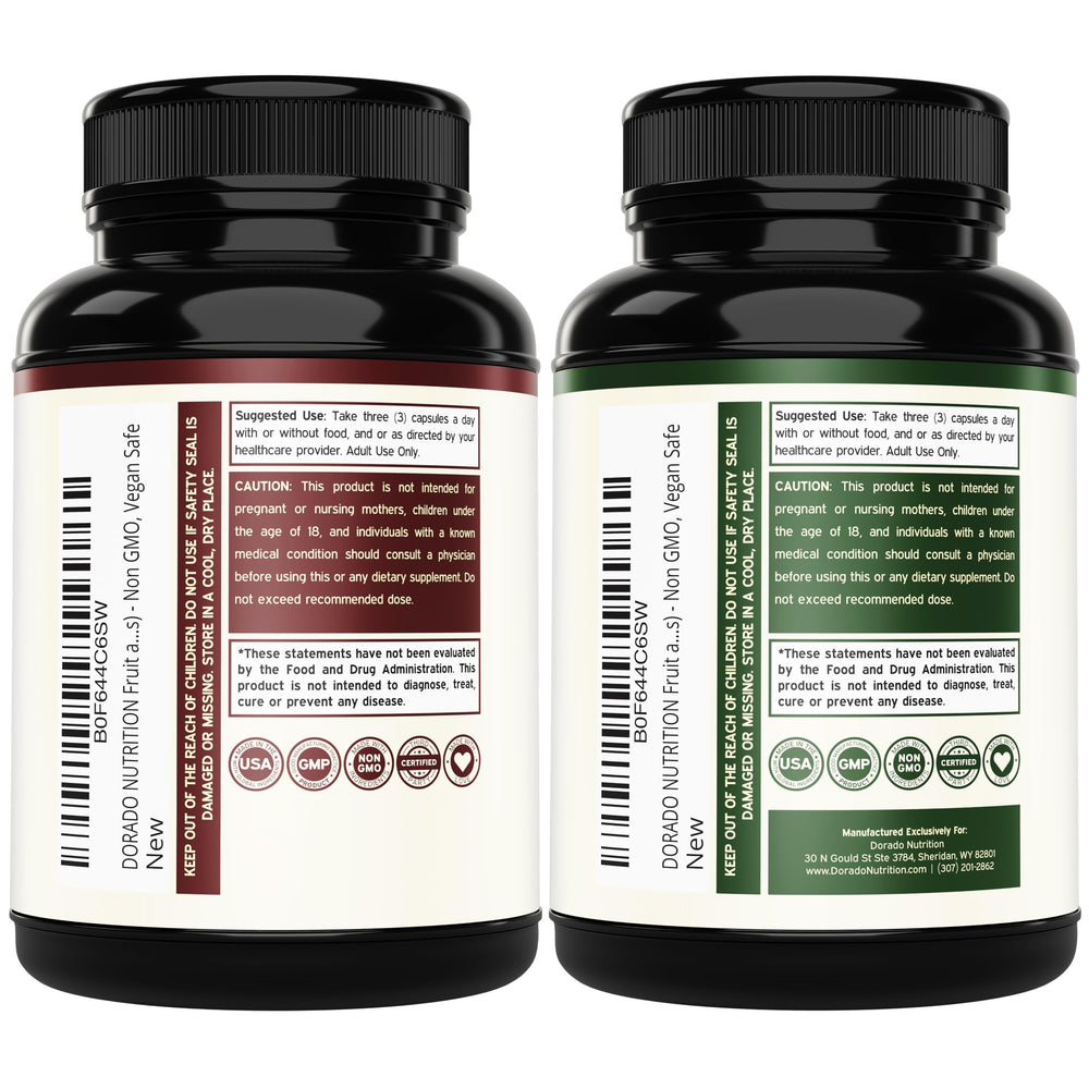 Non-GMO, vegan symbol with USA made label