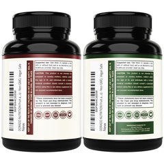 Non-GMO, vegan symbol with USA made label