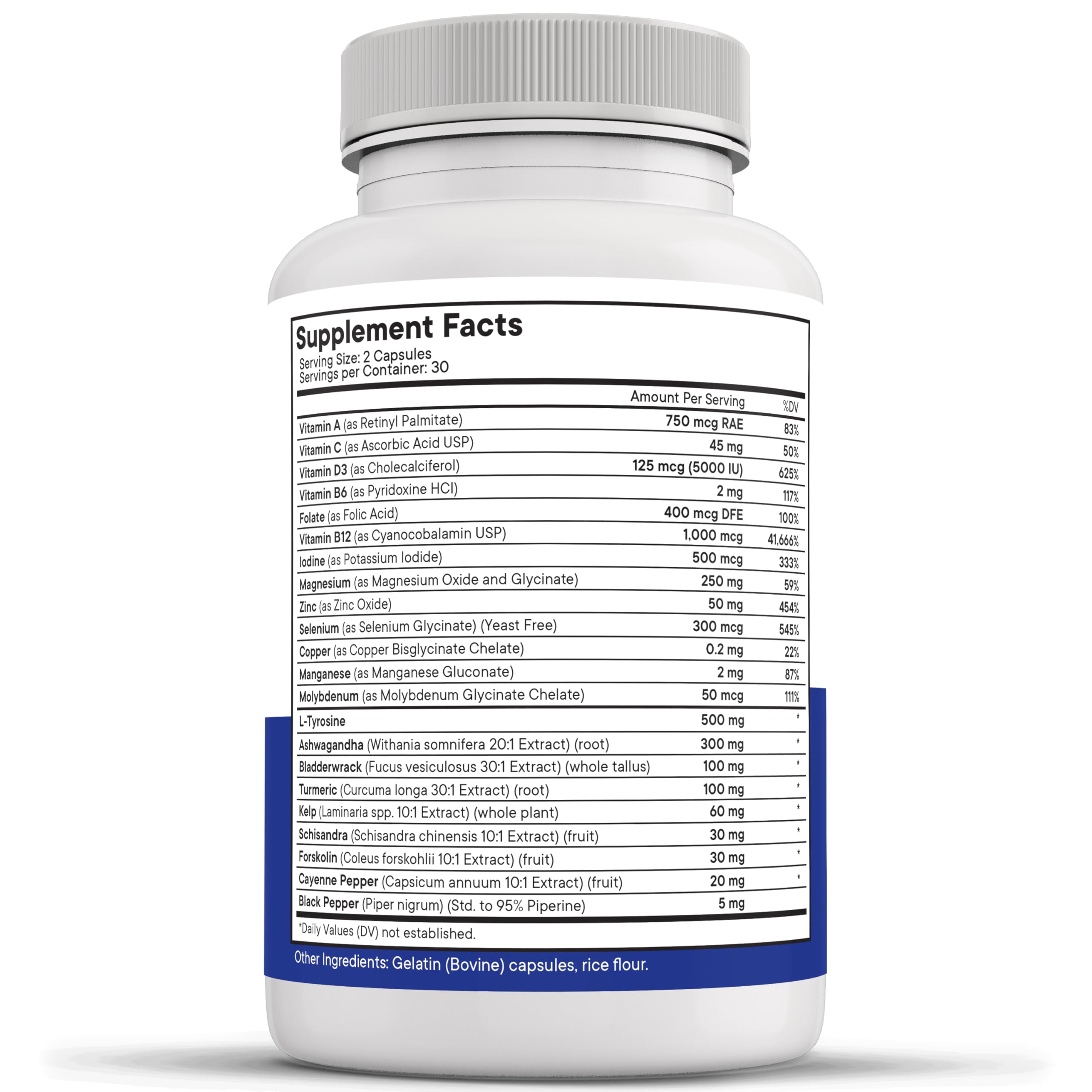 Non-GMO, vegetarian label on supplement bottle