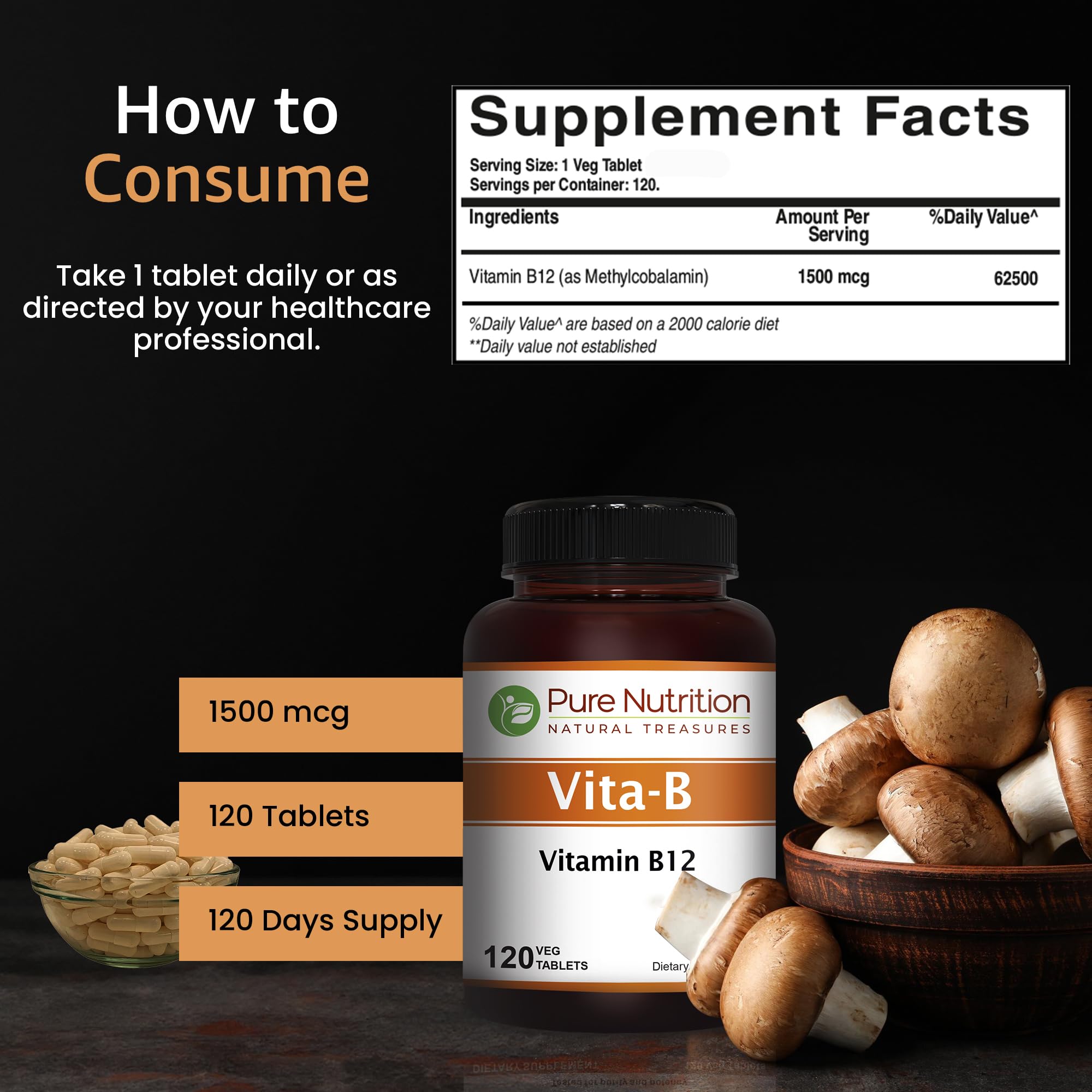 Non-GMO Vitamin B12 methylcobalamin 1500mcg image