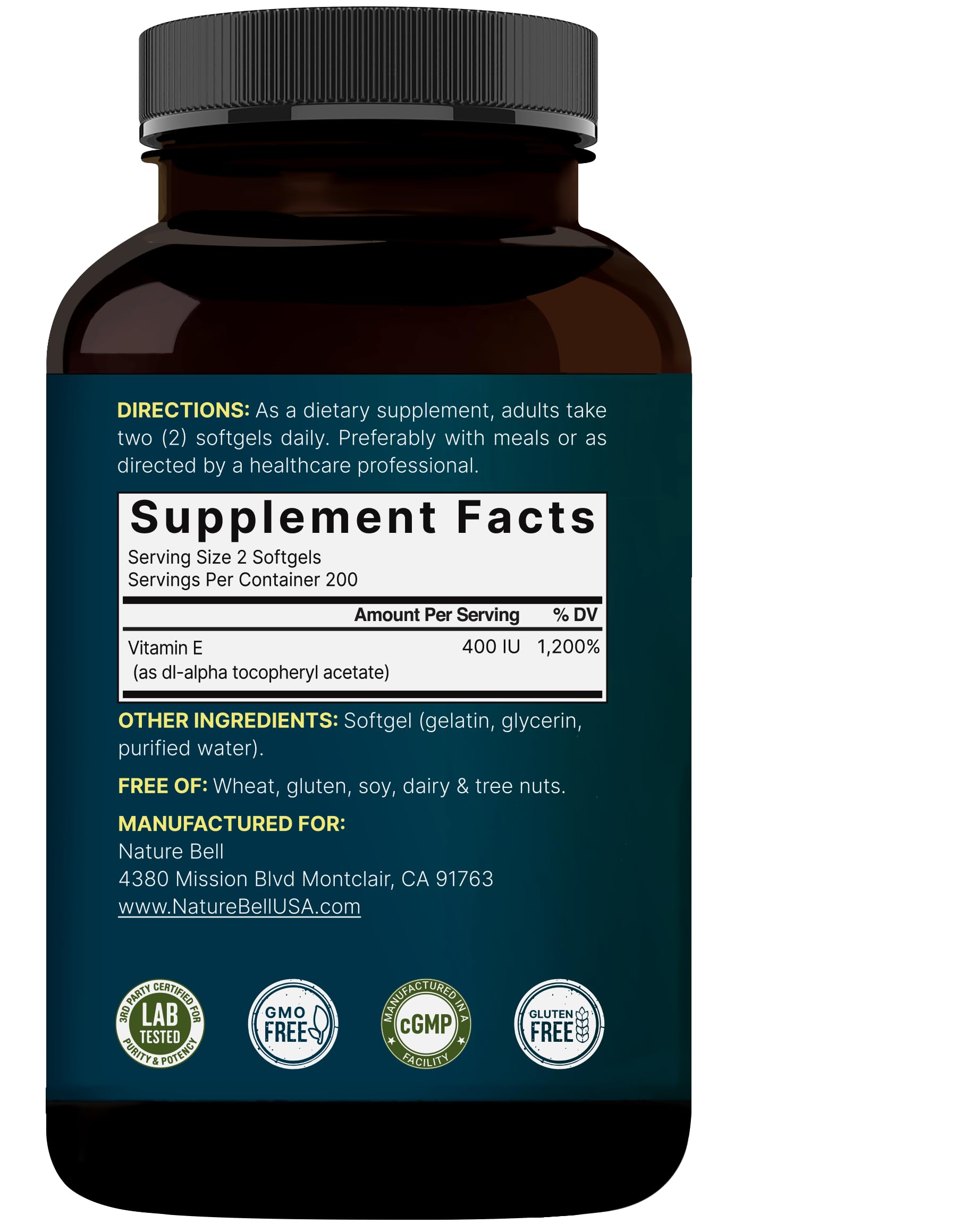 Non-GMO Vitamin E softgels on white background
