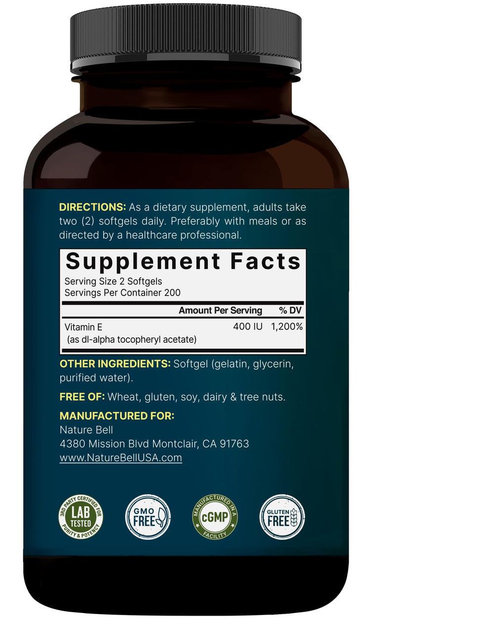 Non-GMO Vitamin E softgels on white background