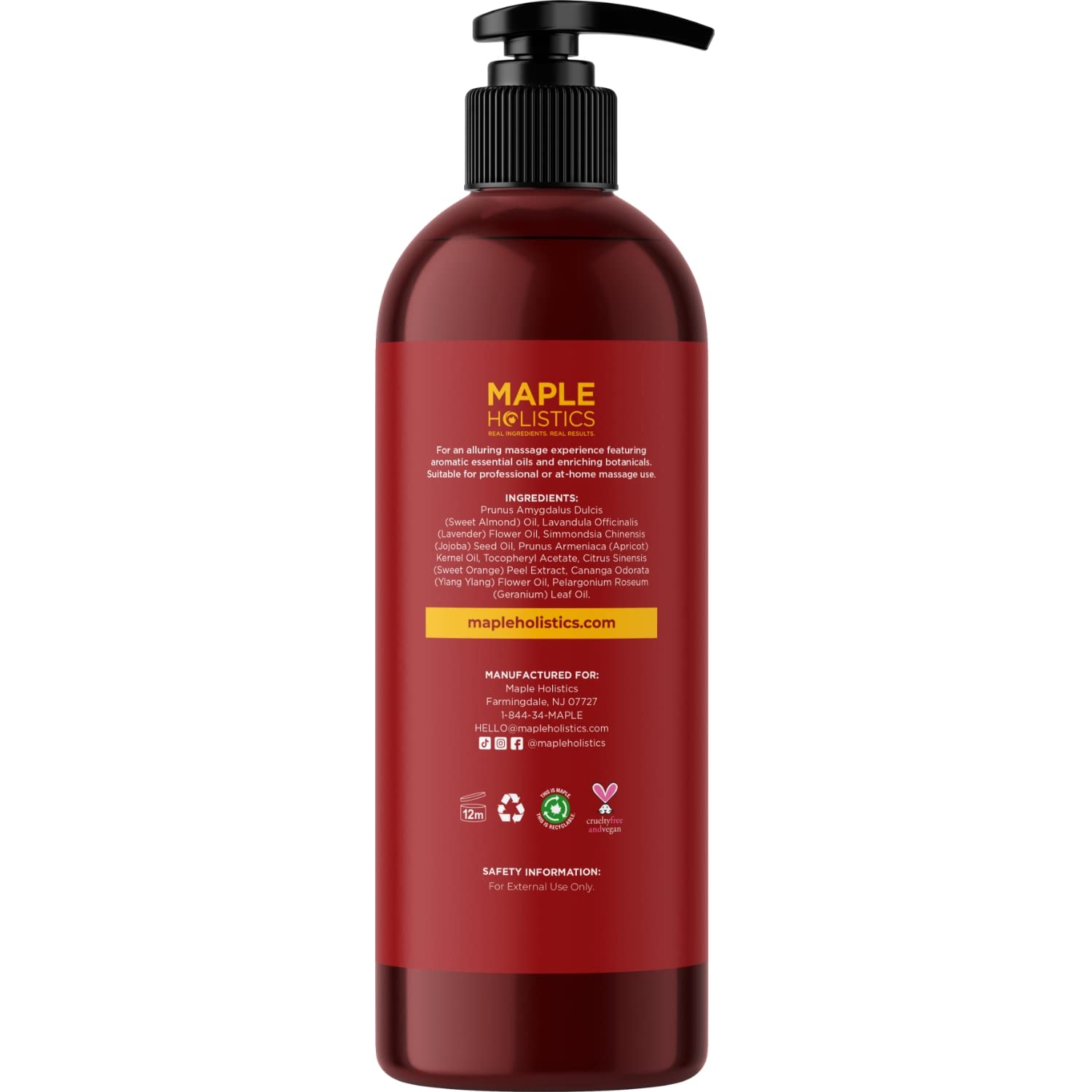 Non-staining massage oil on skin