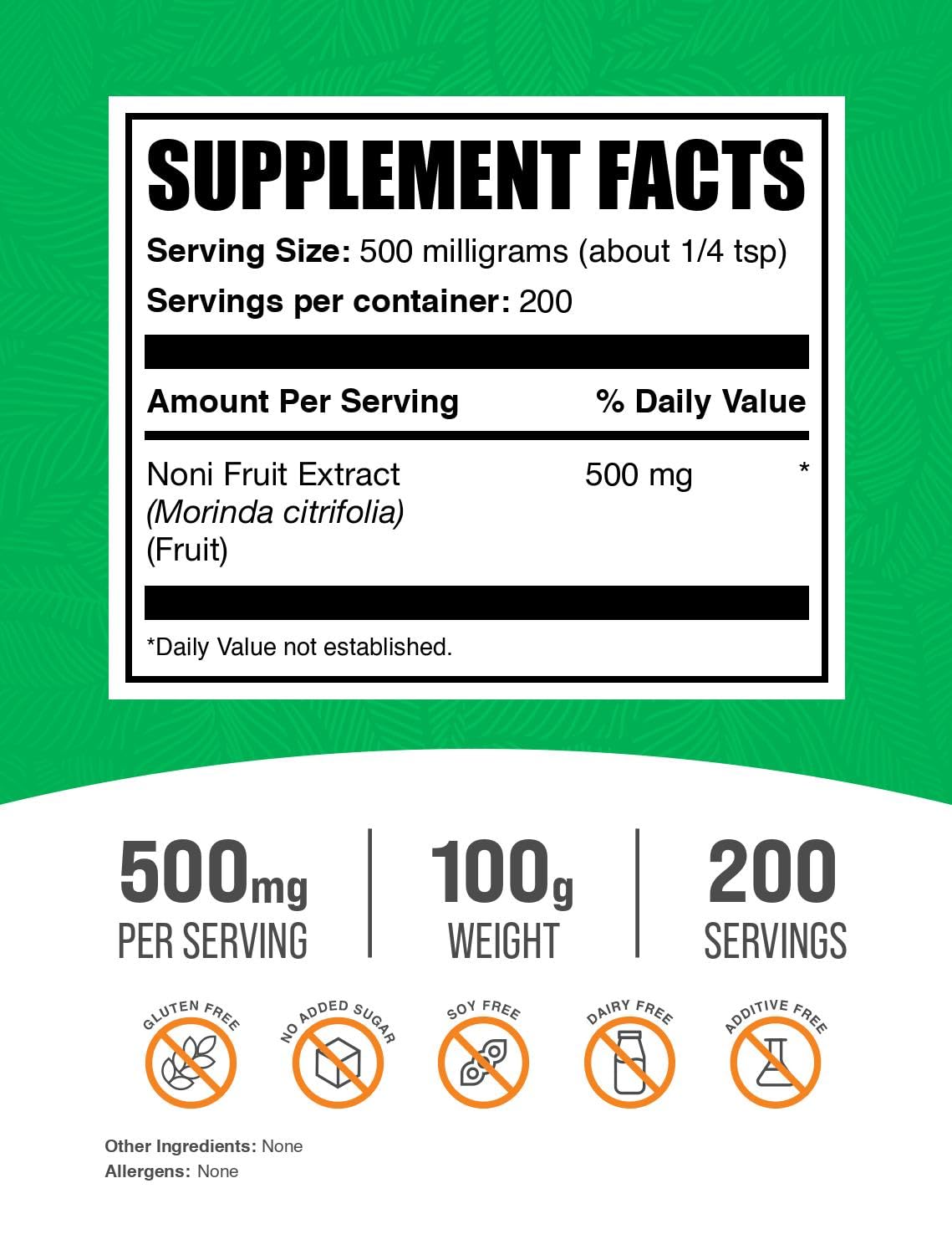 Gluten-free badge on Noni Fruit Extract Powder packaging