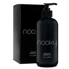 Nooky Unscented Massage Oil bottle front view, 16 oz