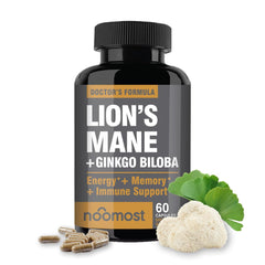 NooMost Lions Mane Organic Capsules bottle with Ginkgo Biloba label