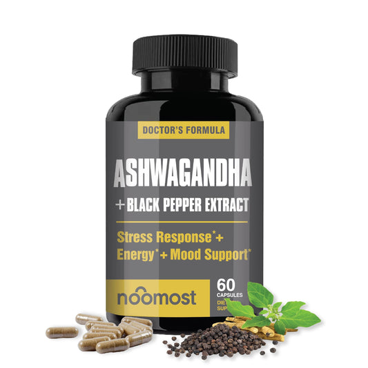 Front view of Noomost Organic Ashwagandha 400mg 60 capsules bottle