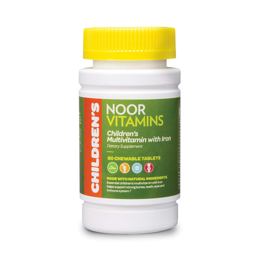 Front view of Noor Vitamins Halal Kids Multivitamin Chewable bottle