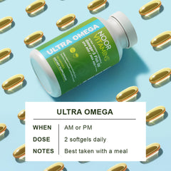 Noor Vitamins nutrition facts panel shows EPA/DHA amounts for daily planning.
