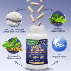 Ashwaganda, Maitake, and Shiitake mushroom imagery associated with ingredients