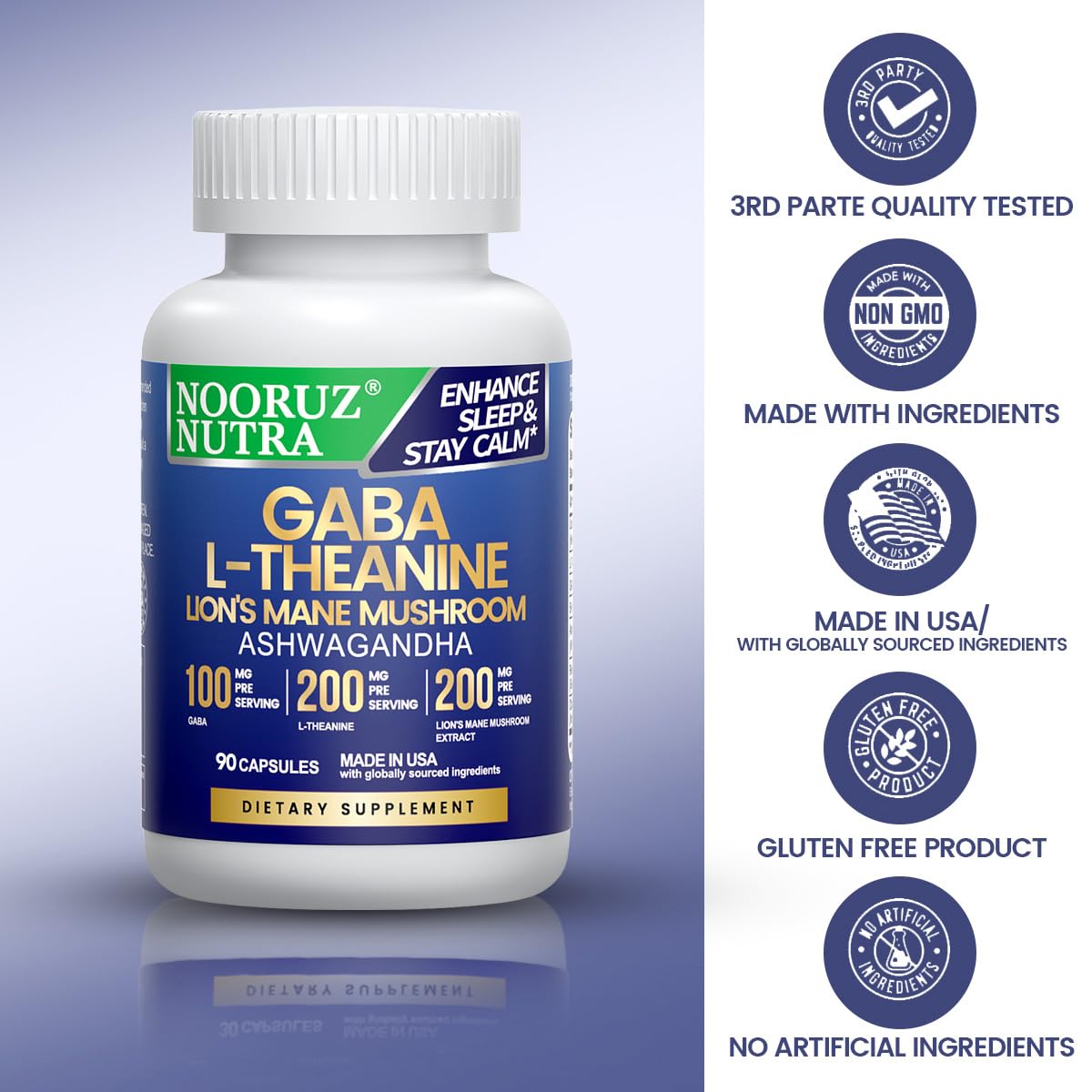 Ingredients label featuring Ashwagandha and L-Theanine