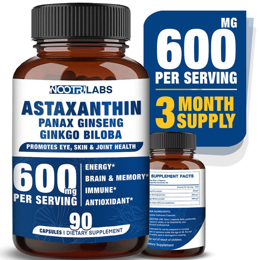 Nootrilabs Naturals Astaxanthin 15mg with Panax Ginseng and Ginkgo Biloba capsules – 90 vegan capsules