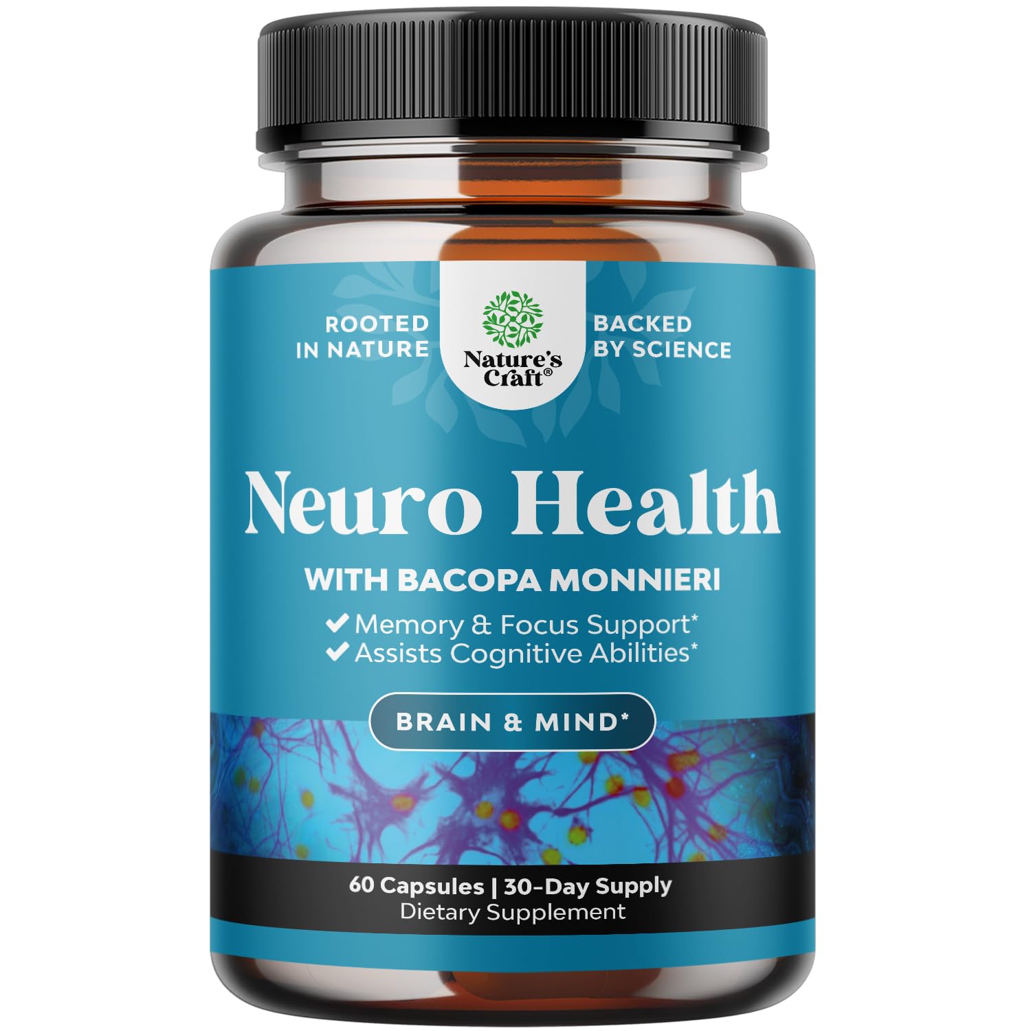 Bottle of Nootropic Brain Supplement with label on a white background