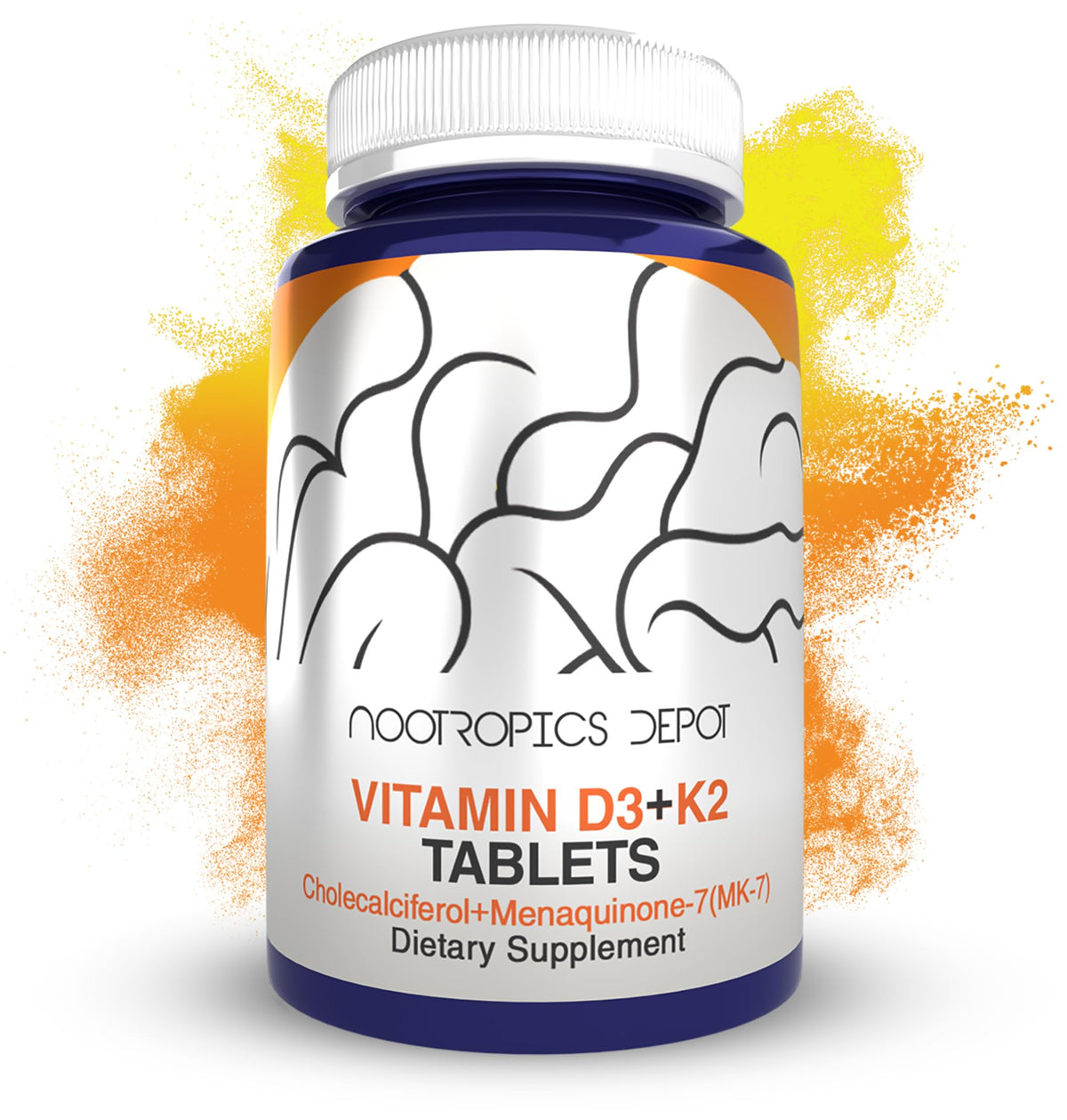 Nootropics Depot Vitamin D3 + K2 with Vitamin C tablets bottle, 365-count, 125µg (5000 IU) – hero