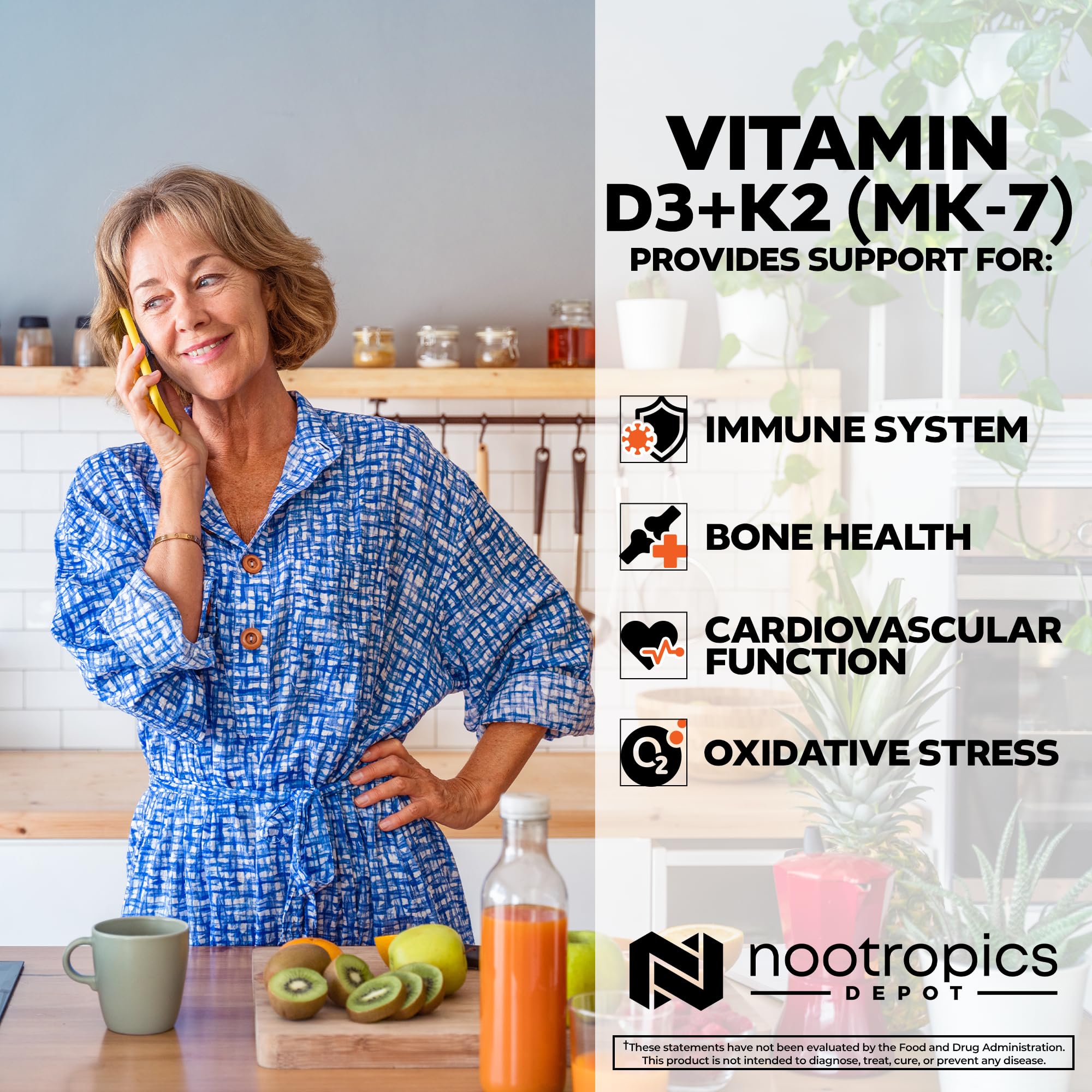 Dosage chart for Vitamin D3 + K2 with Vitamin C tablets