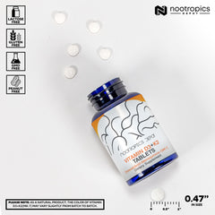 Nutrition facts label for D3 K2 Vitamin C tablets