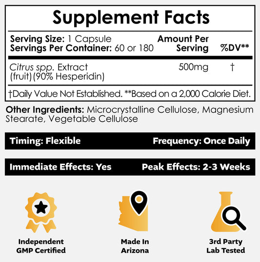 Hesperidin Capsules 500mg close-up label detail