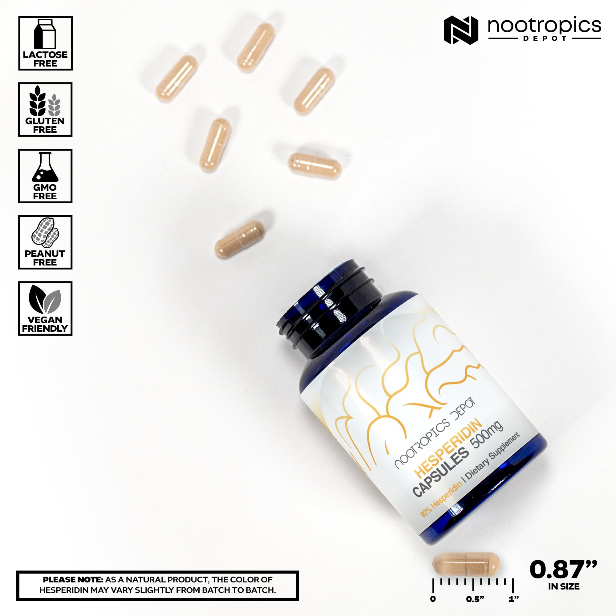 Clear hesperidin capsules in bottle