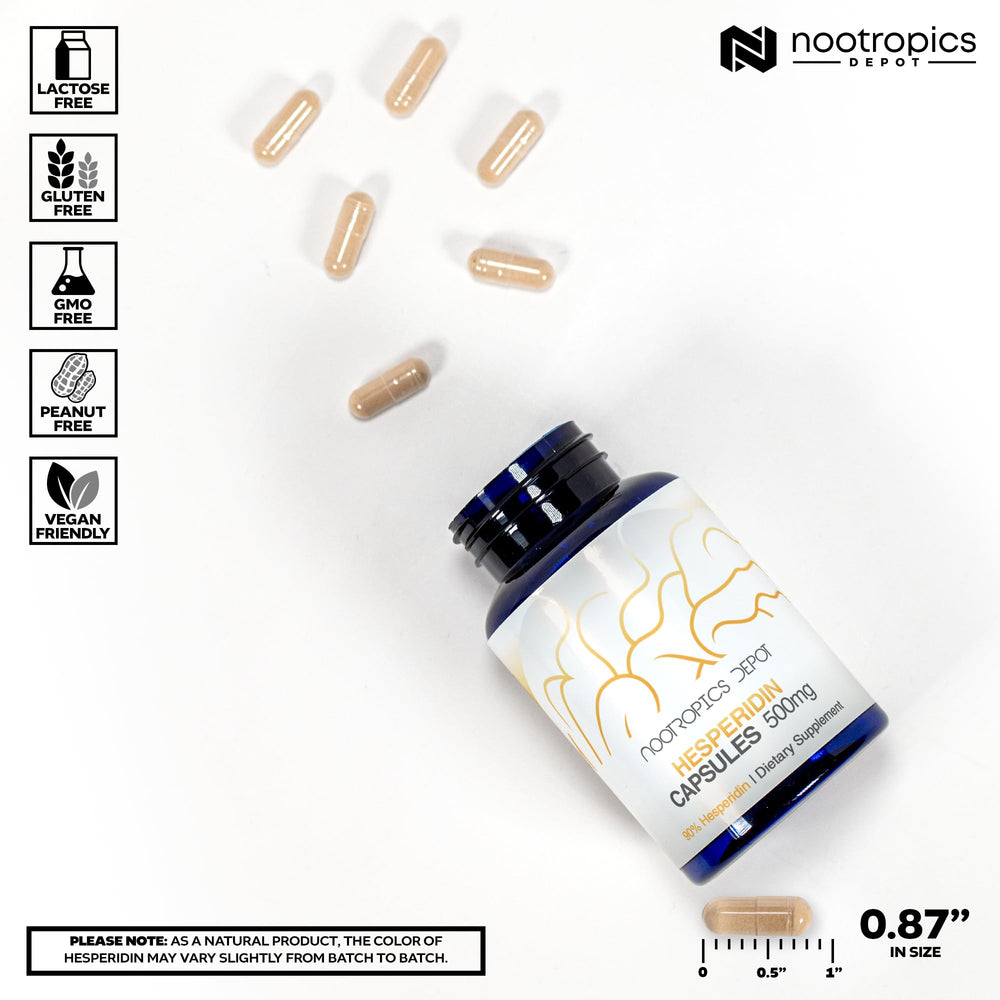 Clear hesperidin capsules in bottle