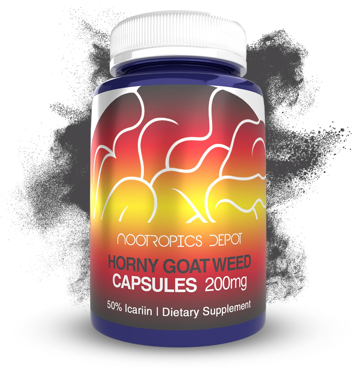 Bottle of Nootropics Depot Horny Goat Weed Capsules with label