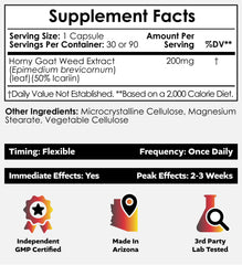 Nootropics Depot icariin 50% extract packaging emphasizes standardized potency for reliable capsules.