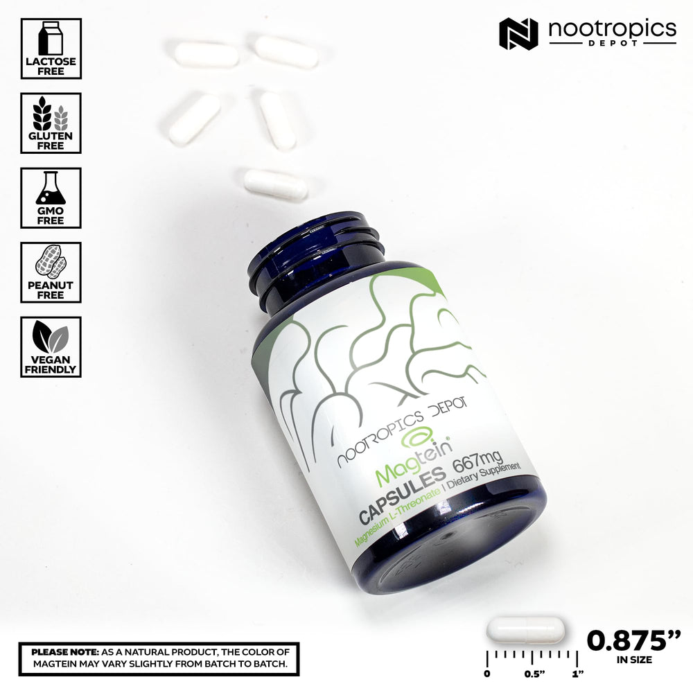 Nootropics Depot Magtein label view emphasizes MIT science-backed formula