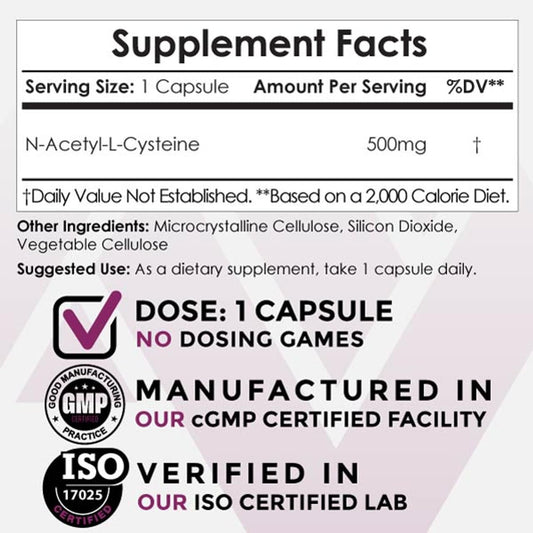 NAC 500mg capsules bottle – side view