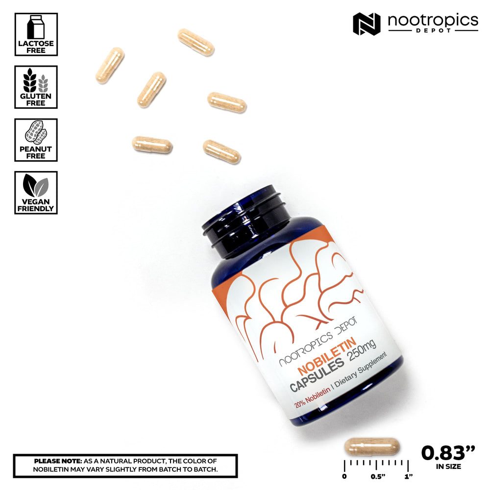 Front view of bottle with Nobiletin 250mg and Citrus aurantium details