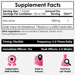 Nootropics Depot Sarcosine chewable tablets 500mg packs support mood and focus.