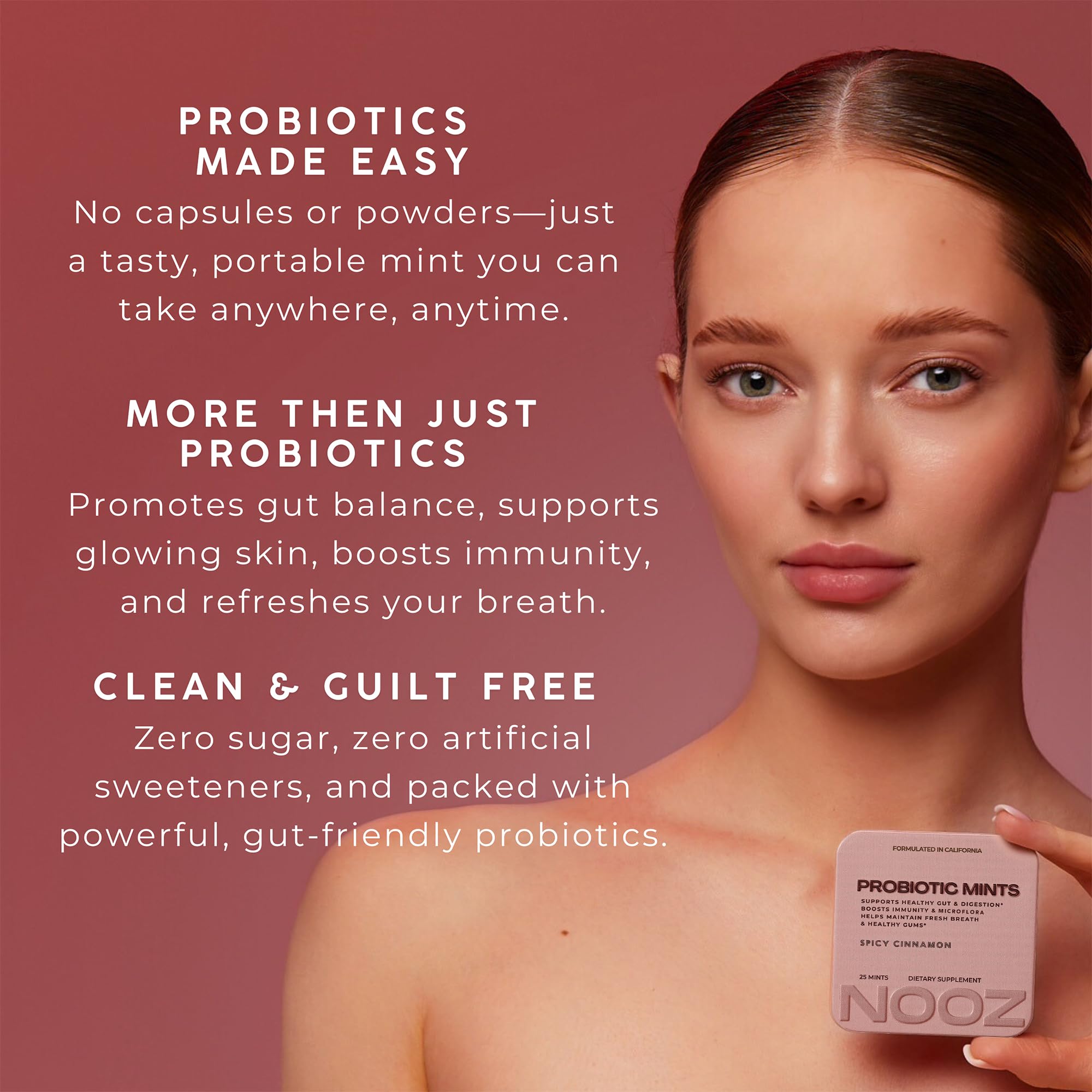 Sugar-free label and ingredients on NOOZ packaging