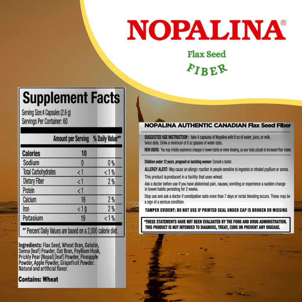 Lifestyle shot of Nopalina Flax Seed Plus Capsules with a healthy breakfast