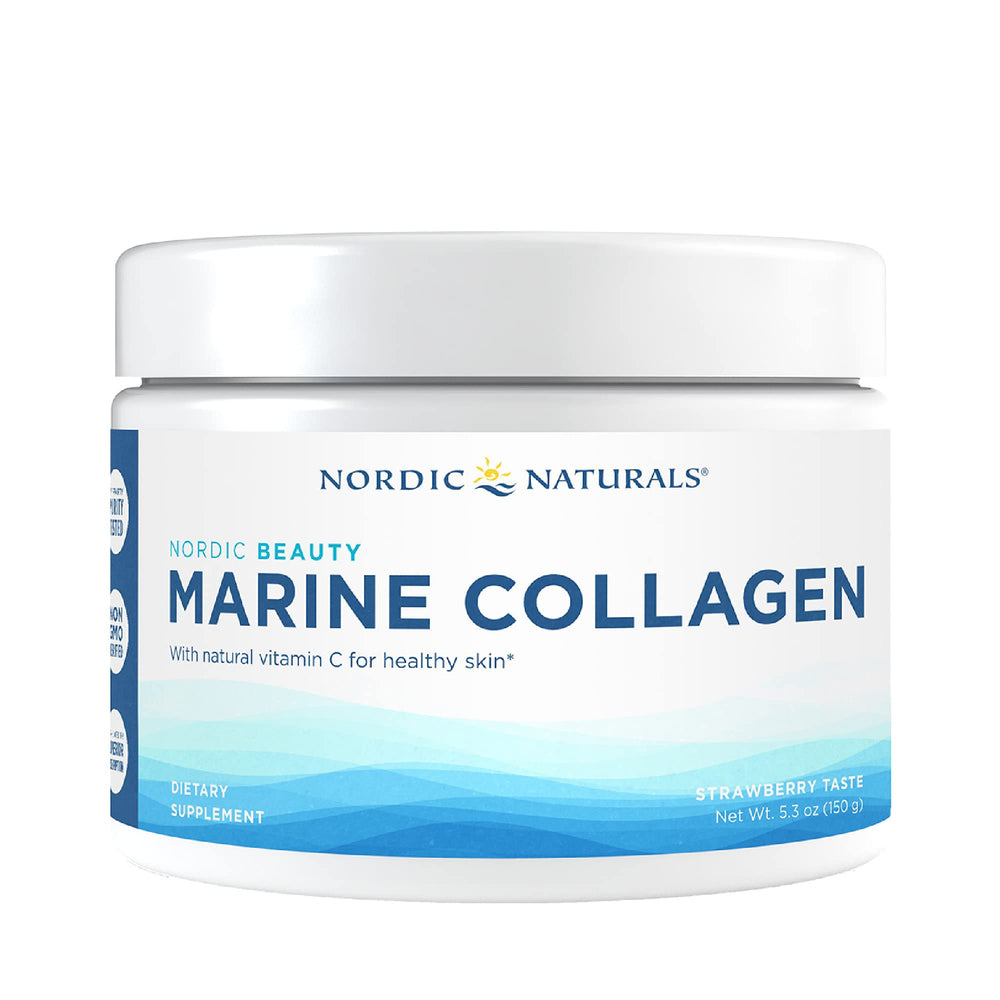 Nordic Beauty Marine Collagen Powder Strawberry 5.29 oz bottle with scoop