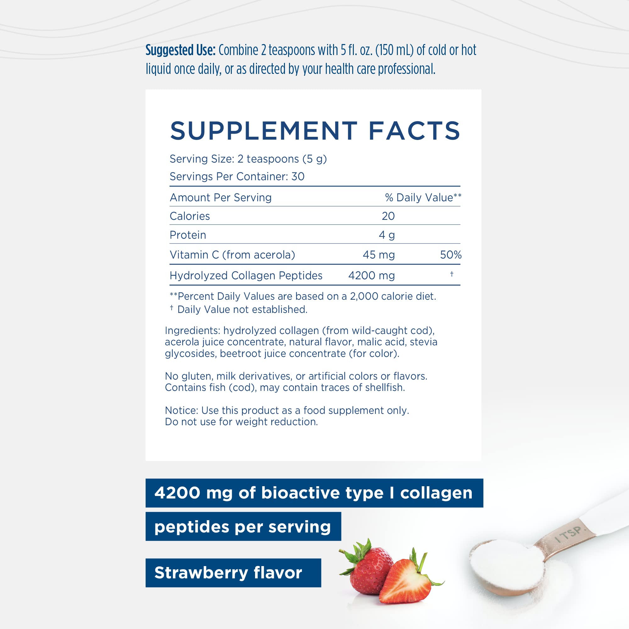 Close-up of strawberry-flavored marine collagen powder