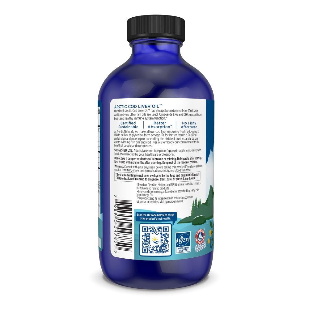 Arctic Cod Liver Oil Orange 8 oz nutrition facts panel