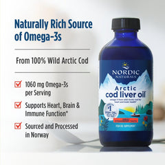 Bottle and packaging of Nordic Naturals Arctic Cod Liver Oil Strawberry