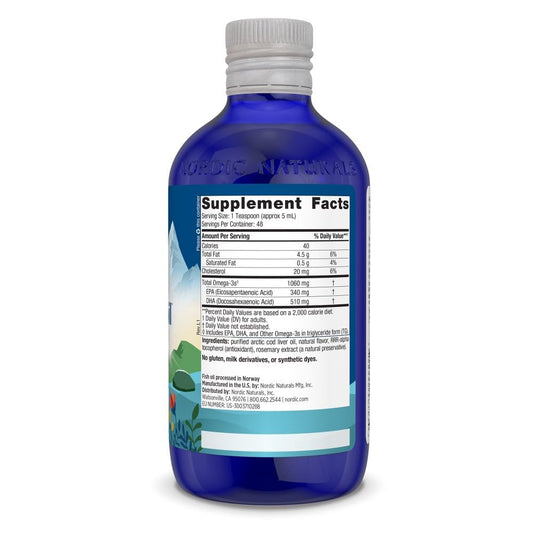 Nordic Naturals Arctic Cod Liver Oil Strawberry bottle side view